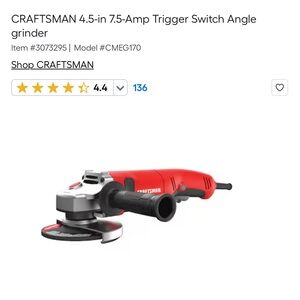 Craftsman Red 7.5 Amp Angle Grinder